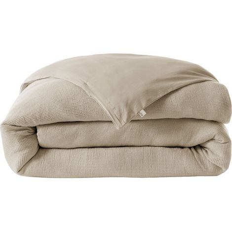 Housse de couette 260x240cm en coton nid d'abeille coloris Ficelle - ALMARA