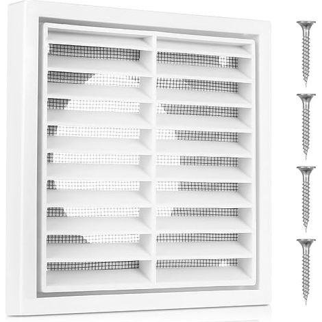 Outdoor ventilation grille, rectangular plastic ventilation grille, suitable for 100 mm ventilation grills with built-in mosquito net, for kitchen hoods, ceilings, offices, home. (1/5)