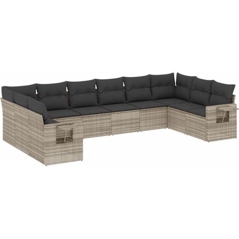 Maison Exclusive - Set Divano Giardino 10 pz con Cuscini Grigio Chiaro Polyrattan (1/3)
