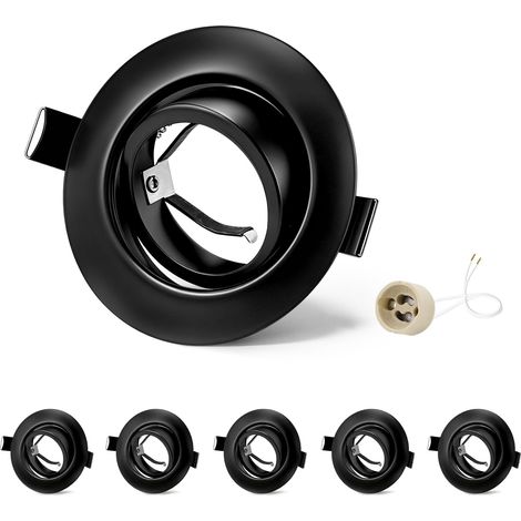 6x Spots Encastrables GU10 Cadre Noir, Orientable 45°, Cadre Métal Ø84mm Plat, Découpe 68-75mm, Douille Céramique GU10 230V, Spot Rond Sans Ampoule (1/5)