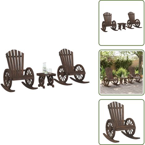 The Living Store 3-tlg. Garten-Lounge-Set Massivholz Tanne - Holzschaukelstuhl (1/5)