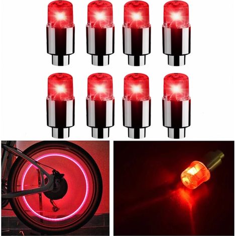 Syzplnwy Lot de 8 bouchons de valve de pneu LED phosphorescents avec lumière clignotante pour voitures, SUV, camions, motos, vélos (rouge) (1/5)