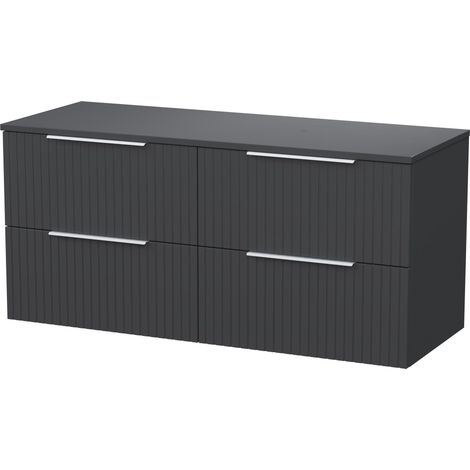 Callingwood Contemporary Wall Hung 4 Drawer Vanity Unit with Laminate Worktop , 1200mm, Dark Grey