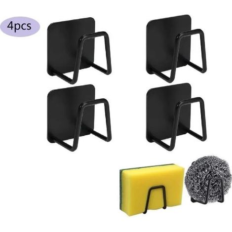 4pcs Porte-éponge auto-adhésifs Support éponge sans Perçage Crochets Muraux pour Evier de Cuisine en Acier Inoxydable (1/4)