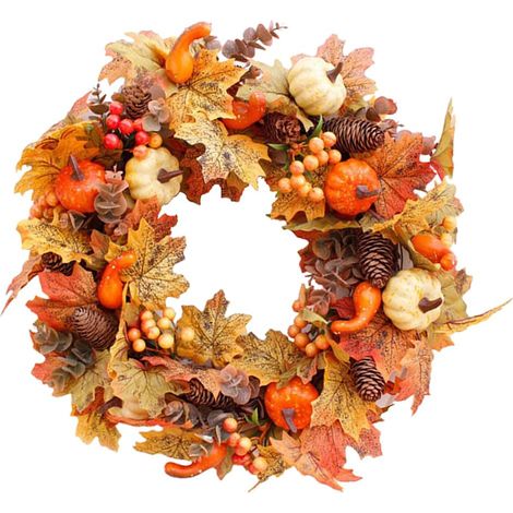 1 Couronne automne 50 cm, feuilles érable multicolores, décoration porte entrée fenêtre mur salon (1/5)