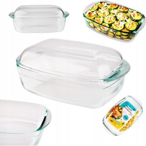 Plat À Four - Verre Trempé - 4500 Ml - Rectangulaire - Avec Couvercle En Verre (1/5)