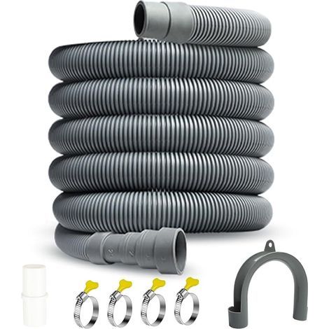 Rallonge de tuyau de vidange, rallonge universelle de 2 m, pour machine à laver et lave-vaisselle, avec connecteur en étrier et colliers de serrage, kit d'extension pour tuyau d'évacuation (1/5)