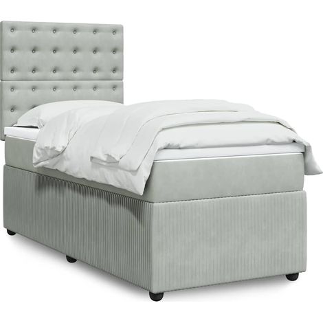 vidaXL Sommier à lattes de lit et matelas Gris clair 80x200 cm Velours (1/5)