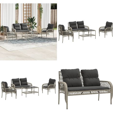 4-tlg. Garten-Sofagarnitur mit Kissen Hellgrau Poly Rattan - Gartengestell - Gartenmöbel Set - Outdoor Lounge - PE-Rattan - Garten Sofa - Home & Living (1/5)