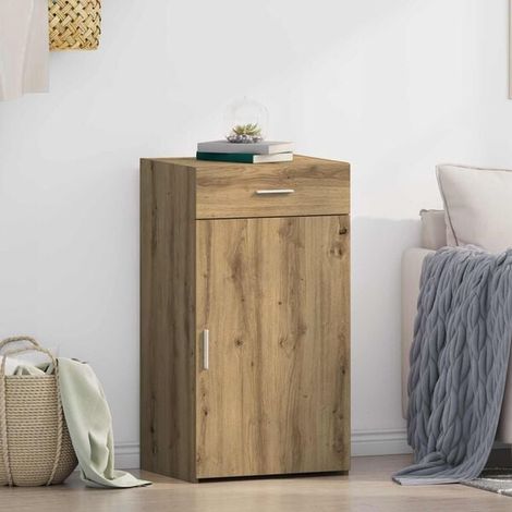Buffet bas en chêne massif, meuble de rangement 50 x 42,5 x 93 cm, style artisanal (1/5)