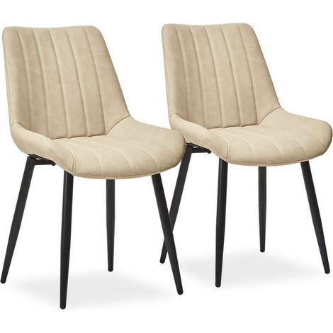 Clipop – Lot de 2 chaises de salle à manger en cuir synthétique – Dossier ergonomique – Dimensions 53x43x89cm – Couleur beige – Pieds en métal (1/4)