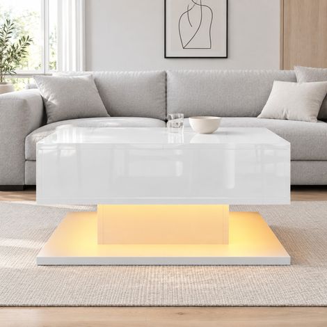 Mesa de centro elevable 72x72 cm blanca de MDF y aglomerado con LED - CHICFURN (1/5)