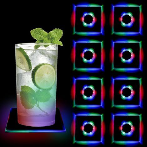 Set di 8 sottobicchieri a LED: Ø 10 cm, rotondi, in acrilico, impermeabili, con 7 modalità di colore e pulsante ON/OFF, sottobicchieri a LED per bicchieri, bottiglie, feste, matrimoni, bar, Natale (qu (1/5)