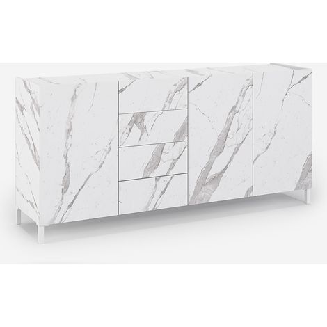 Credenza soggiorno ante e cassetti effetto marmo antigraffio Alvea - Bianco - Marmo Calacatta