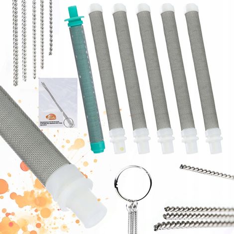 Set Filtri e Scovolini per Pistola a Spruzzo – 5x Filtro 60 Mesh, 1x Filtro 30 Mesh, 5x Scovolini in Metallo  Alta Qualità e Durata
