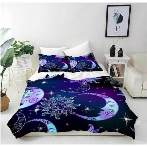 Housse de Couette 90x190 cm avec 2 Taies d'oreiller 65x65 cm Microfibre Parure de Lit Imprimé Astrologie Sterne Fermeture - ODJ (1/3)