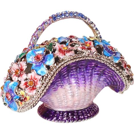 Boîte à bijoux en métal émaillé, panier de fleurs artisanal, Design pour le rangement décoratif de la maison et les voyages, étui de rangement de bijoux avec revêtement (1/5)