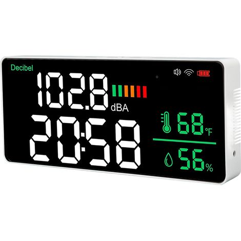 Décoratif Compteur de Décibels LED 2,4G WiFi, 11 Pouces, Affichage Température Humidité Heure, Niveau Sonore, Compatible Tuya, Montage Mural (1/5)