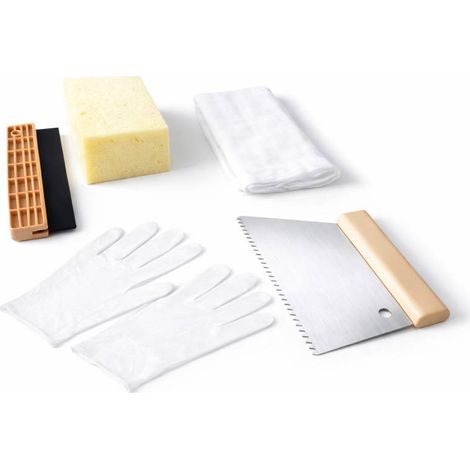 MAT INTER - Kit de pose Mosaïque Peigne V6 + Raclette 20cm + Eponge hydro + Gant + Voile