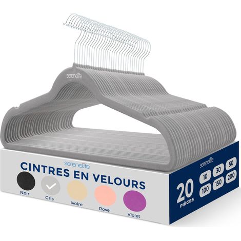 Cintres - Cintres en Velours Antidérapants - Porte-Vêtement Fins et Robustes - avec Crochet en Métal Pivotant à 360° - Supportant jusqu'à 4,5 kg pour Vestes, Pantalons et Robes - Lot de 20 (1/5)