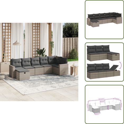 7-tlg. Garten-Sofagarnitur mit Kissen Grau Poly Rattan - Gartenmöbel - Sofagarnitur - Rattanmöbel - Outdoormöbel - Lounge Set (1/5)