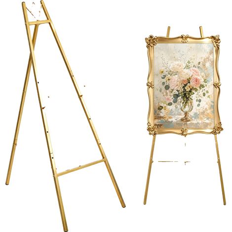 Cavalletto in metallo, altezza regolabile, design robusto, colore oro. (1/2)