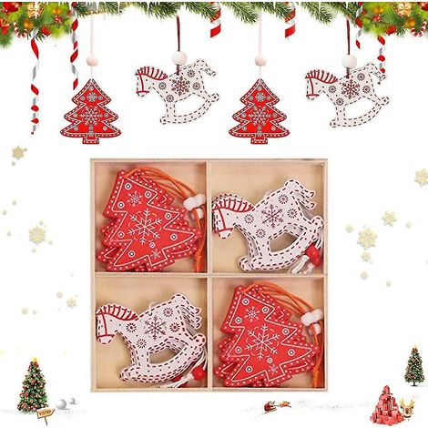 Sunshine Smile Lot de 12 petites décorations de Noël en bois pour sapin, avec boîte (1/5)
