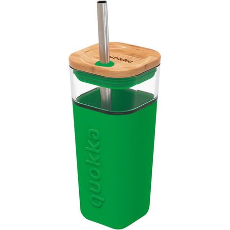 Quokka Liquid Cube - Vaso de vidrio de 540 ml con pajita de acero inoxidable (verde) (1/3)