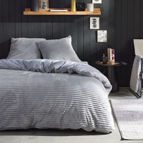 Parure de lit - TODAY - Cotelé - 2 personnes - 220 x 240 cm - Gris uni (1/2)