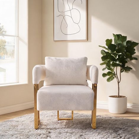 Fauteuil relax en velours blanc pour salon 68 x 68 x 70 cm (1/5)