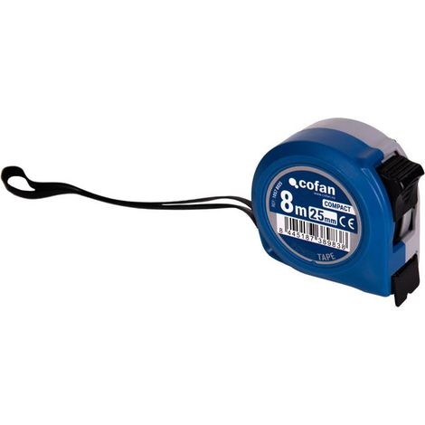 Flexómetro estándar con botón de bloqueo y funda antichoque 8m x 25mm fabricado en ABS y metal