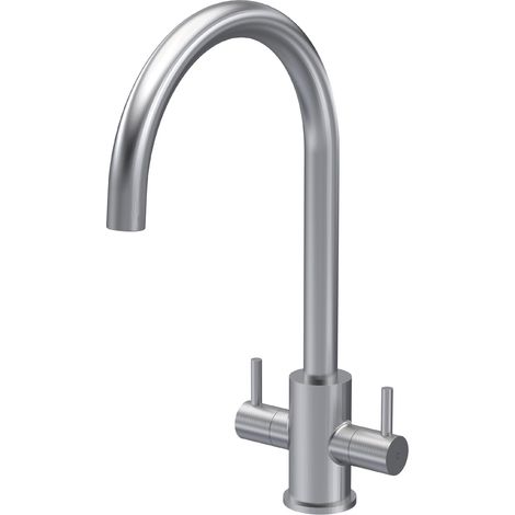 Balterley Gratwich Minimalist Kitchen Mono Mixer Tap with Dual Lever Handles, High Curved Spout - Brushed Nickel Finish (1/4)