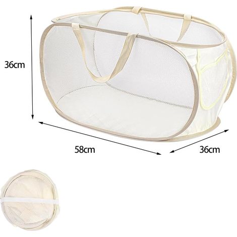 Cesta de lavandería plegable de malla para dormitorio.