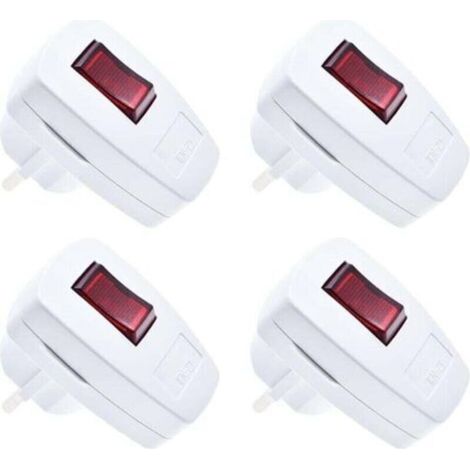 IP20 plug with switch, set of 4 protective contact plugs extra flat protective contact plug 250V (16A), white (1/4)