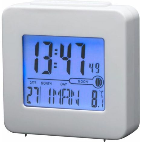 RADIO RELOJ DENVER REC34 BLANCO, ALARMA CON RADIOCONTROL Y TERMOMETRO INTERIOR, FASE LUNAR