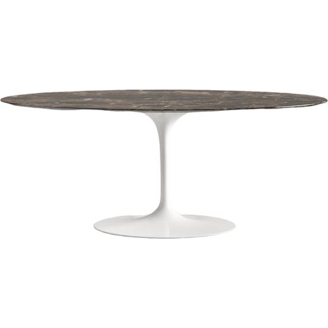 Table ovale TULIPE plateau en marbre - Collection 200 cm Marbre brun emperador Blanc brillant-Plateau Marbre brun emperador-Largeur 200 cm-Piètement Blanc brillant (1/5)