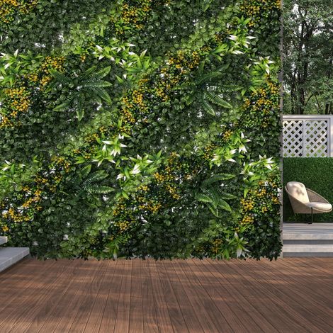12 setos artificiales de pared, 50x50 cm, protección UV, pantalla de privacidad, diseño de múltiples hojas, planta de seto para jardín y decoración exterior.