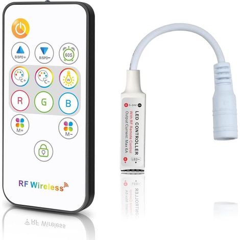 Contrôleur RF LED RGB avec Télécommande Sans Fil 13 Touches, Gradateur DC 5V 24V 6A, Design Ultra Fin, Compatible avec Bandes LED 5050/3528/5630 (Connecteur 4 Broches) (1/5)