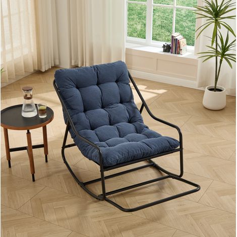 Chaise à bascule d'extérieur en acier bleu marine, coussin épais, structure noire, 75 x 116 x 82 cm avec repose-pieds (1/5)