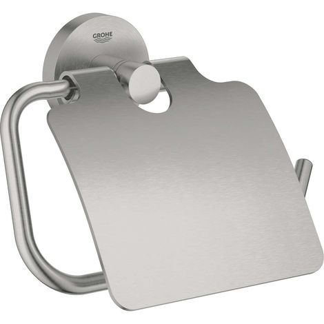 GROHE QuickFix Start, Portarotolo con coperchio metallo, fissaggio nascosto, viti e tasselli inclusi, montaggio facile con GROHE QuickGlue, 167 x 119 mm, Super Steel, 41179DC0 (1/2)