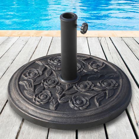 Pied parasol rond 9kg support résine motif roses terrasse piscine Ø45,5x31cm, bronze