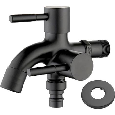 Double robinet extérieur 1/2 pouce en alliage d'aluminium et acier inoxydable, avec poignée ergonomique et mousseur, robinet mural pour jardin et garage (1/5)