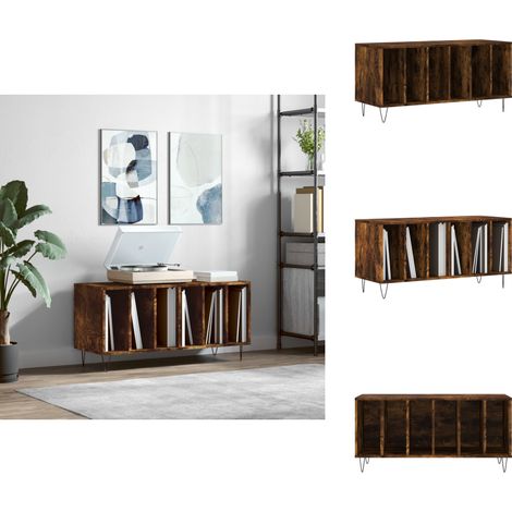 Plattenschrank Räuchereiche 100x38x48 cm Holzwerkstoff - Plattenspeicher - Schallplattenregal - Vinyl Regal - Vintage Möbel - Industrielles Design (1/5)