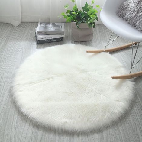 Tapis rond blanc imitation peau de mouton 50 cm, tapis moelleux et doux pour salon, chambre, lavable et décoratif (1/5)
