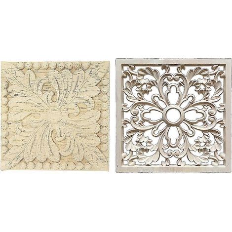 2pcs Caoutchouc Bois Sculpté Floral Decal Craft Onlay Applique Meubles Bricolage Décor, 20 X 20cm & 10 X 10c (1/4)
