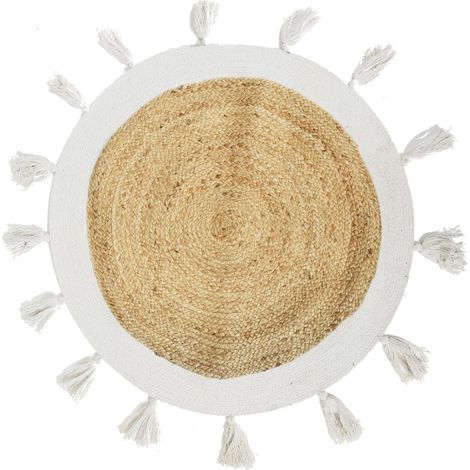Tapis Rond en Jute "Pompons" 80cm Blanc (1/2)
