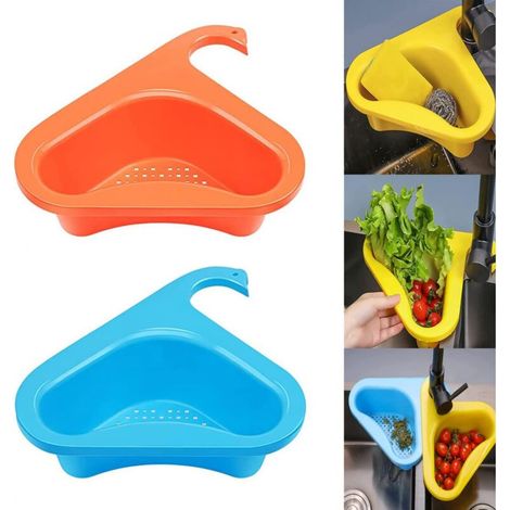 Passoire d'évier, ensemble de deux paniers passoires en plastique, adaptés aux fruits, légumes et restes, disponibles en orange et bleu.