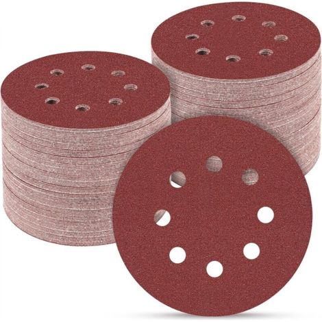 Red sandpaper, 125 mm, 8 holes, 200 sheets, sanding for woodworking, Velcro backing, combination pack. (1/5)