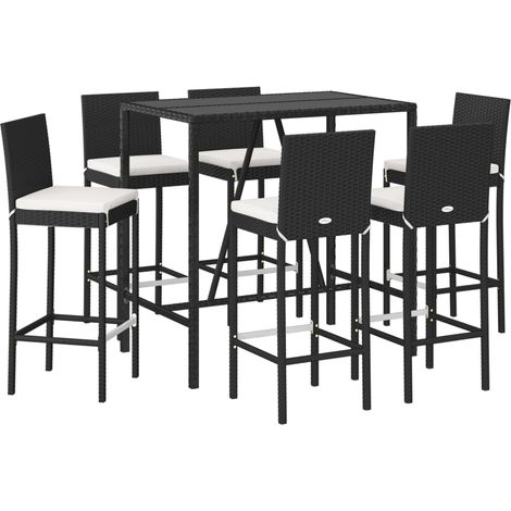 Ensemble de bar de jardin 7 pcs avec coussins noir poly rotin vidaXL