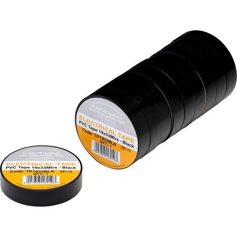 Draper 29496 Black PVC Electrical Insulation Tape, 19mm x 33m (Pack of 10) (1/2)